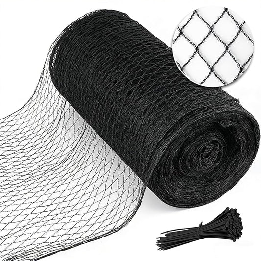 Bird Netting for Garden 10 x 30 FT Heavy Duty Black Garden Netting for Fruit Trees, Chicken Coop, Pond, Blueberry Bushes, Poultry & Deer Netting, HDPE Plant Protection Net Fence with Ties
