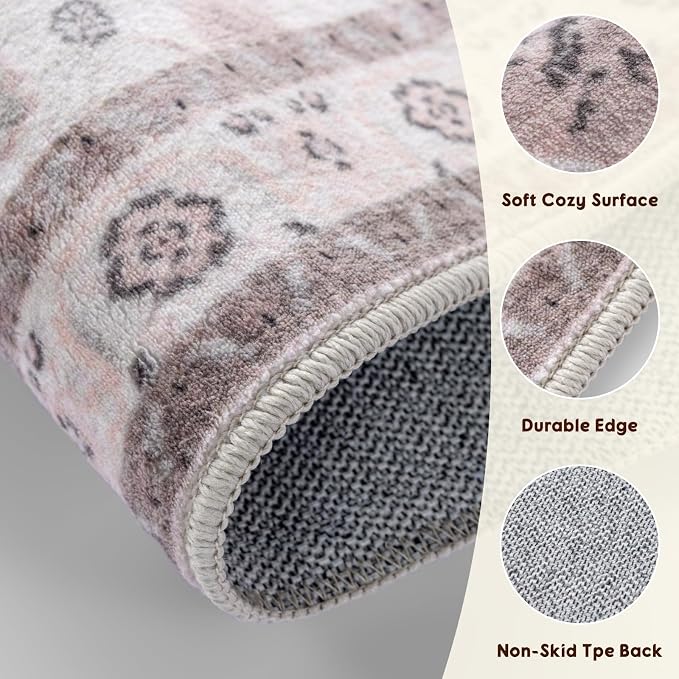 LBRO2M Machine Washable Rug Soft Pet Friendly Carpet 5X7 Light Pink | Area Rug 5X7 for Living Room, Bedroom, Dining Room, Home Office, Non Slip Carpet, Foldable Stain Resistant Rugs