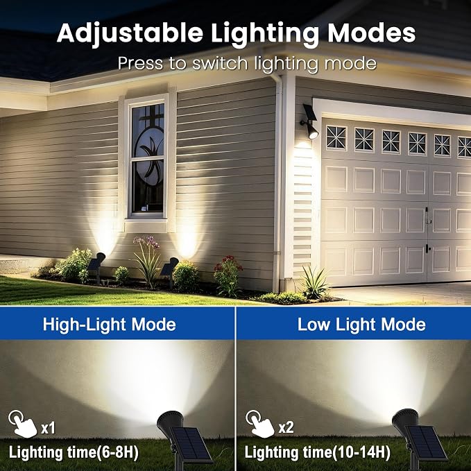 JEJOT 8 Pack Solar Lights Outdoor Waterproof,Cool White Light,2 Lighting Modes,Solar Powered Spotlights for Yard Garden Solar Spot Lights for Flag Landscape Auto On/Off