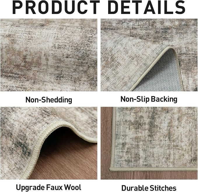 5x7 Area Rugs for Living Room: Washable Abstract Brown Black Badroom Carpet | Non-slip TPE backing makes this washable soft low-pile rug safe & durable, Pet-friendly decor for dining room,nursery,office