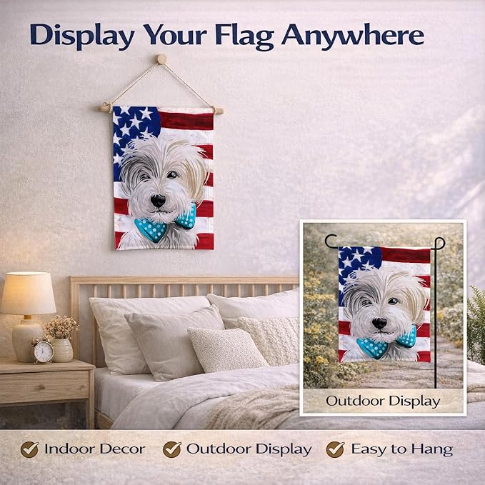 Caroline's Treasures CK6721GF Sporting Lucas Terrier American Flag Garden Flag Mailbox Flag Decorative Yard Flag Banner Outside Patio Artwork Yard Flower Beds, Garden Size, Multicolor