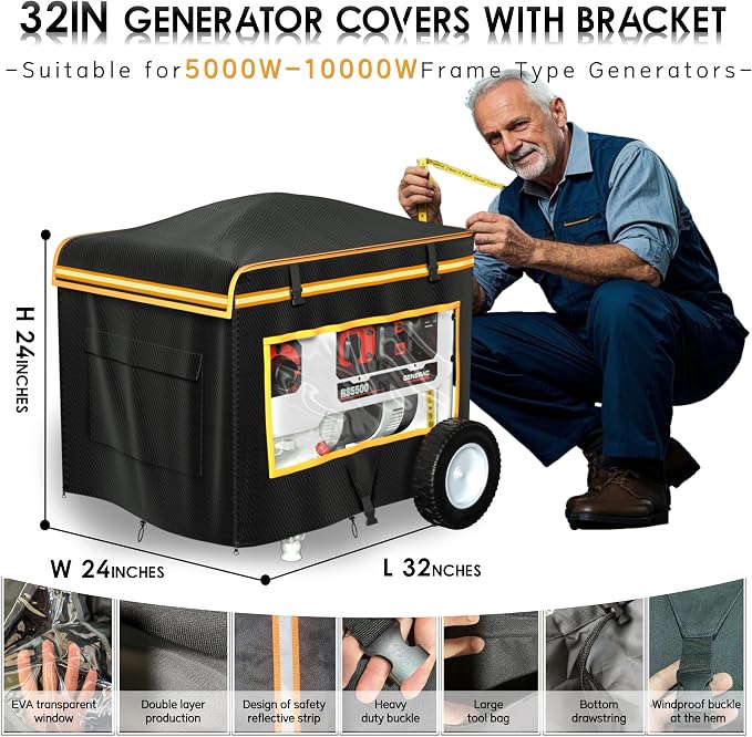 Generator Covers While Running, With Stainless Steel Bracket, Best Portable Universal Waterproof Heavy-duty Inverter Generator Tent Case, Suitable for Westinghouse, Champion, Firman, Predator, Hongda