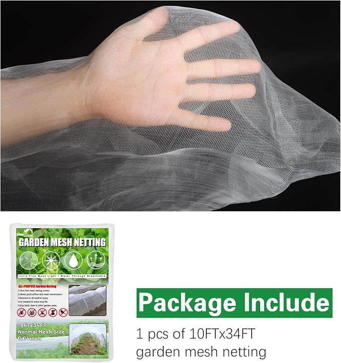 SnugNiture 3 Pack Garden Netting 10x33FT Ultra Fine Mesh Mosquito Netting Plant Covers, White Bird Netting Barrier Greenhouse Row Cover Protect Fruits Flower Vegetables from Birds Deer & Squirrels
