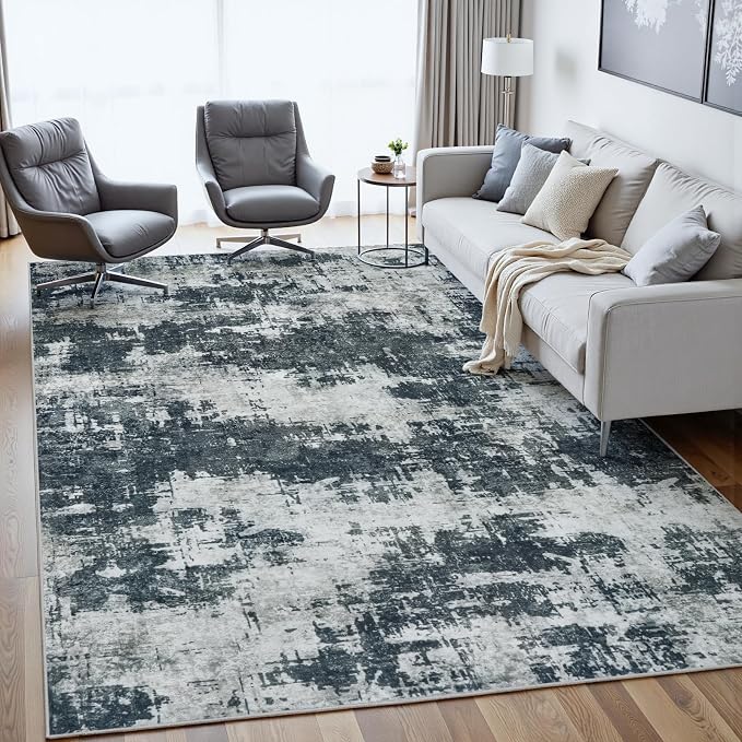 5x8 Area Rugs for Living Room: Washable Soft Black Abstract Bedroom Carpet | Non-Slip TPE & Stain Resistant,0.25" Low-Pile,Kids Pet Friendly Modern Decor for Dining Room Farmhouse Office, Non-Shedding