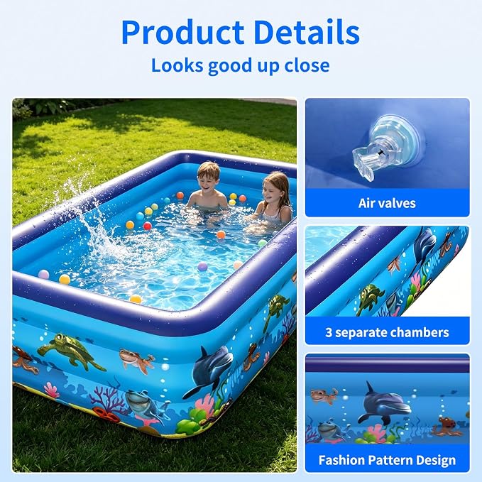 HAIKE Inflatable Pool for Adults and Kids, Rectangle Thickened Swimming Pool, Family Full-Sized 3 Layer Kids Pool for Outdoor Water Party, Blow Up Pool for Summer Backyard Garden (59.1"x41.3"x22")