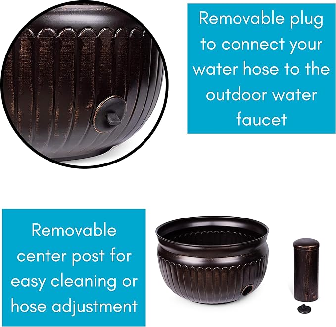 BIRDROCK HOME Water Hose Holder - Decorative Metal Pot, Indoor or Outdoor, Garden Storage Organizer, Patio Portable Bucket - Distressed Bronze, Holds up to 100ft Hoses, Medium No Lid