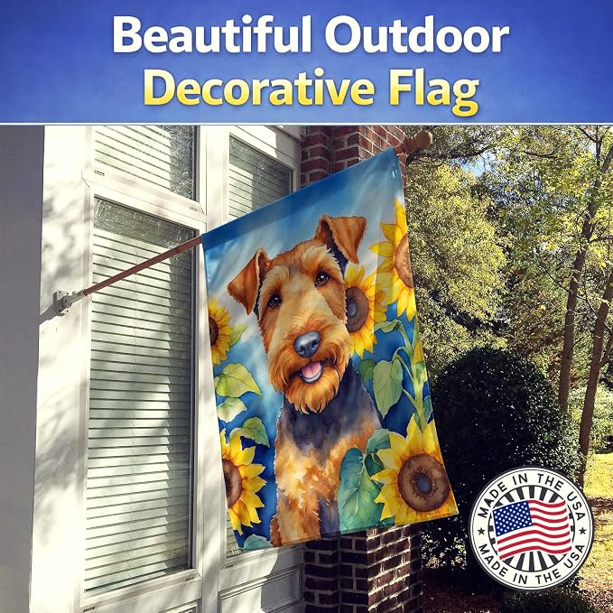 Caroline's Treasures DAC6002CHF Airedale Terrier in Sunflowers House Flag Large Porch Sleeve Pole Decorative Outside Yard Banner Artwork Wall Hanging, Polyester, House Size, Multicolor