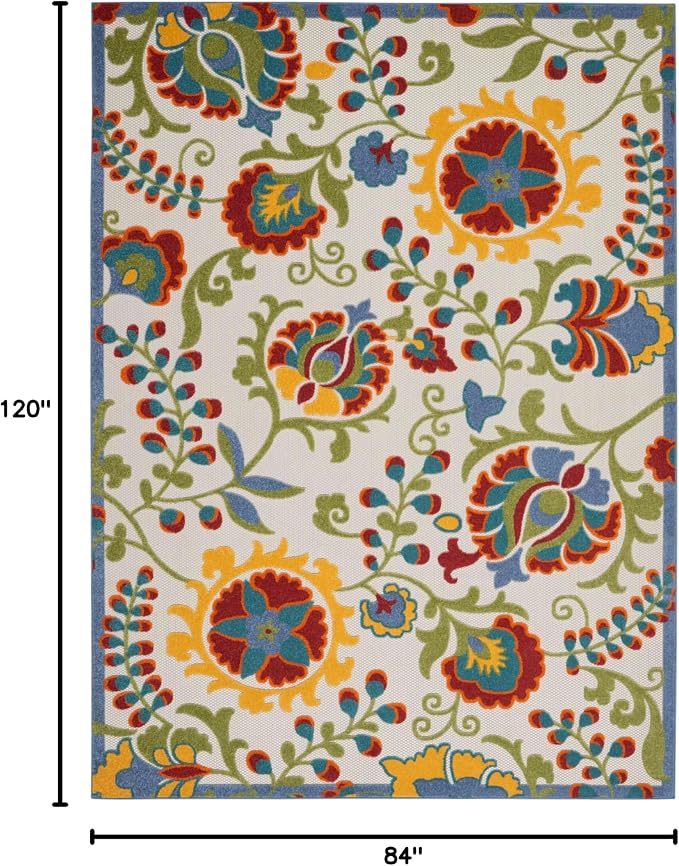 Nourison Home Aloha Ivory Multicolor 7' x 10' Area Rug - Easy Clean, Non Shedding, Bed Room, Living Room, Dining Room, Kitchen (7' x 10')