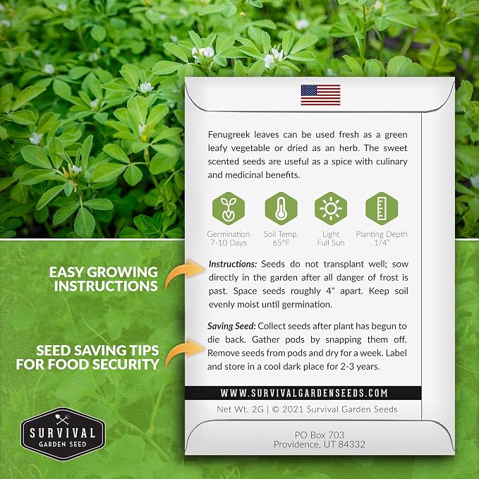 Fenugreek Seeds for Planting - Heirloom Methi Herb for Microgreens, Leaves, and Spice Seed Harvests - Non-GMO Garden Seed - Survival Garden Seeds (1 Pack)