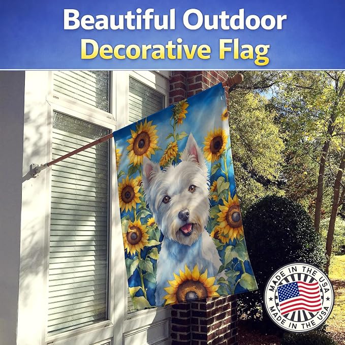 Caroline's Treasures DAC6173CHF Westie in Sunflowers House Flag Large Porch Sleeve Pole Decorative Outside Yard Banner Artwork Wall Hanging, Polyester, House Size, Multicolor