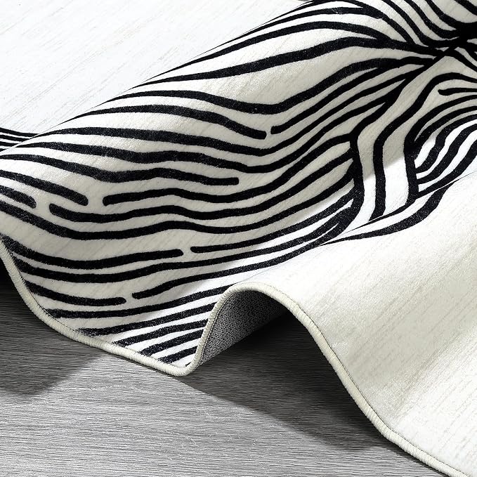 GAOMON 5x7 Area Rugs Washable Rug Non Slip Modern Rug Soft Faux Wool Carpet Indoor Contemporary Stripes Rugs Non Shedding Black White Print Carpet for Bedroom Living Room Dining Room Office Cream