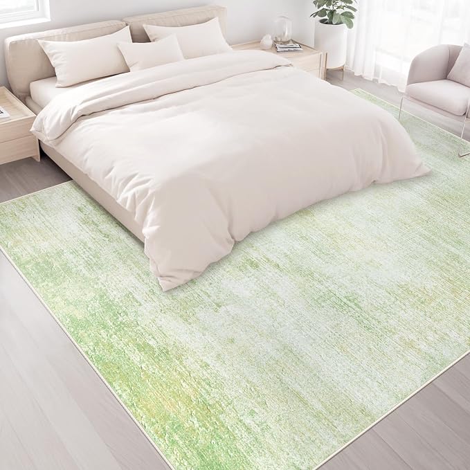 Area Rugs 9x12 Living Room: Washable Rug Modern Abstract Large Rugs Soft Non Slip Neutral Rug Stain Resistant Indoor Carpet for Bedroom Kitchen Dining Room Home Office Rugs(Green,9'x12')