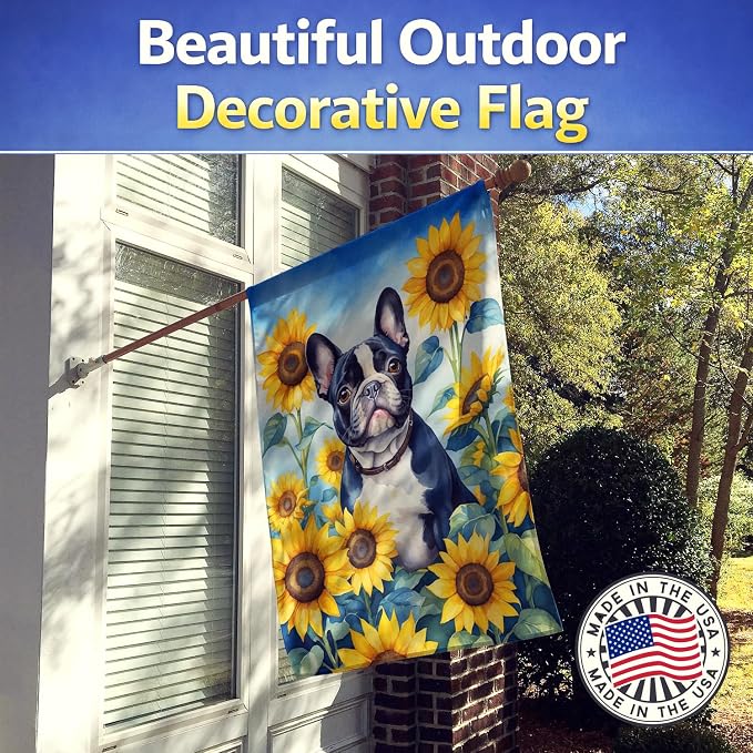 Caroline's Treasures DAC6082CHF French Bulldog in Sunflowers House Flag Large Porch Sleeve Pole Decorative Outside Yard Banner Artwork Wall Hanging, Polyester, House Size, Multicolor