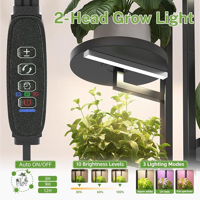 iDavosic.ly 4 Tier Plant Stand Indoor with Grow Light, Tiered Corner Multiple Flower Pot Holder Shelf, Metal Tall Display Rack for Patio Porch Living Room Bedroom, Black