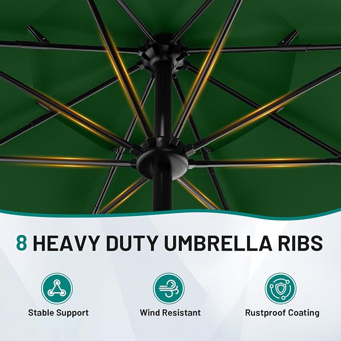 AreShark 9ft 3-Tier Patio Umbrellas, Outdoor Umbrella with 8 Sturdy Ribs UV Protection Windproof, Market Table Umbrella w/Push Button Tilt & Crank for Pool, Porch, Deck, Garden(Dark Green)