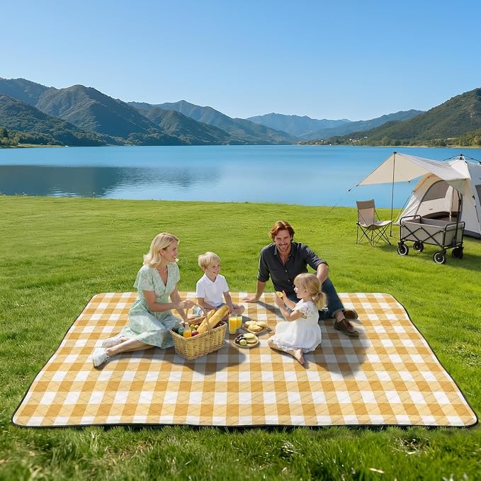 TigeJoy Extra Large Picnic Blanket Waterproof Foldable 80''x100'', Outdoor Picnic Mat Beach Blanket Sandproof for Park, Grass, Travel, Hiking, Camping Essentials, Gingham Picnic Blanket