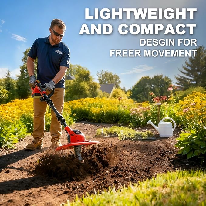 Cordless Tiller Cultivator 9-Inch Width 7-Inch Depth, Compatible with Milwaukee 18V, Battery Powered Garden Cultivator for Garden Flower beds, Tool Only-Battery & Charger not Included