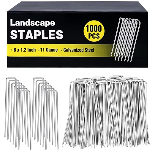 HongWay 1000 Pack 6 Inch Landscape Staples Bulk, Galvanized Garden Stakes 11 Gauge U-Shaped Pins Tent Stakes Yard Ground Staples for Landscaping Fabric, Lawn, Turf, Fence, Plant Cover, Irrigation