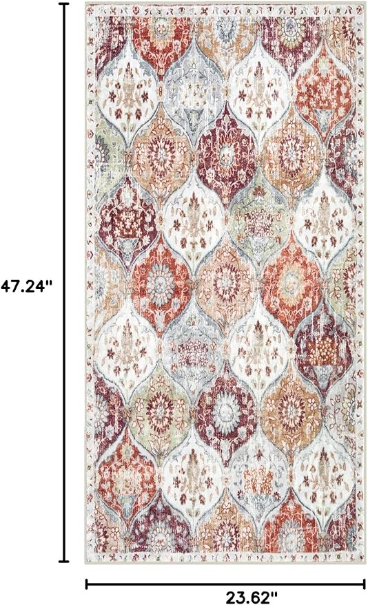 Lahome Washable Entryway Rug, 2x4 Kitchen Rugs for Entryway Bathroom | Non-Slip Indoor Door Mat Ultra-Thin, Small Oriental Throw Carpet for Bedroom Entry, Orange Terracotta