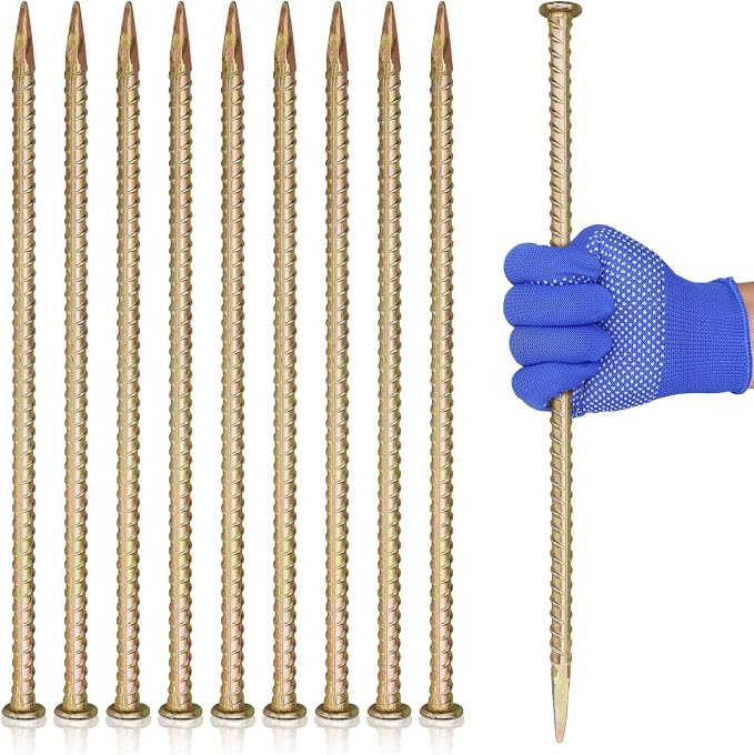 16 Inch Rebar Stakes - 1/2 Inch Diameter Galvanized Steel Ground Anchors - Heavy Duty Plant Support Garden Stake for Speed Bump, Wheel Stop, Tent (20 Pack)
