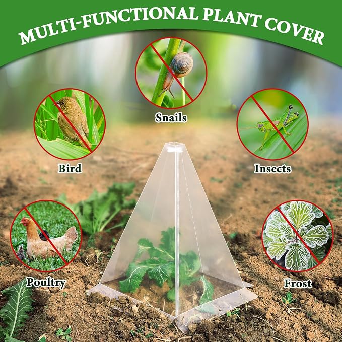30 Pieces Garden Cloches for Plants, Reusable Plastic Plant Seedling Protector with 60 Ground Securing Peg, Transparent Bell Jar Cloches to Protect Plants from Birds, Slugs, sun, Frost, Freeze Weather