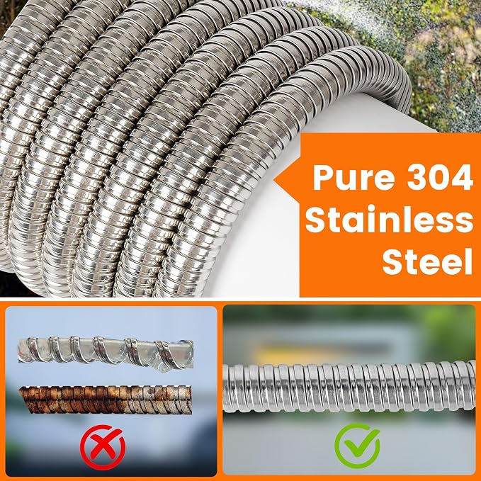 Metal Garden Hose 125FT Heavy Duty Lightweight 304 with Brass Nozzle,Durable Fittings,No Kink & Tangle,Puncture Resistant,Easy to Use & Store for RV,Outdoor, Yard,Ligh (125ft)