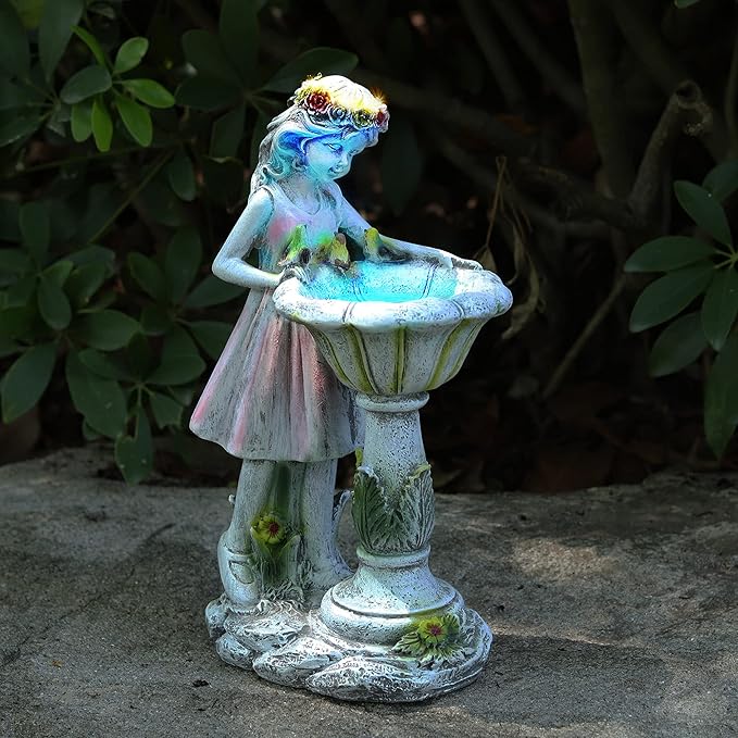 Voveexy Fairy Garden Statue, Solar Garden Angel Figurine Outdoor Decoration Waterproof Angel Sculpture for Patio Yard Lawn Porch Art Ornament Christmas Birthday Gift