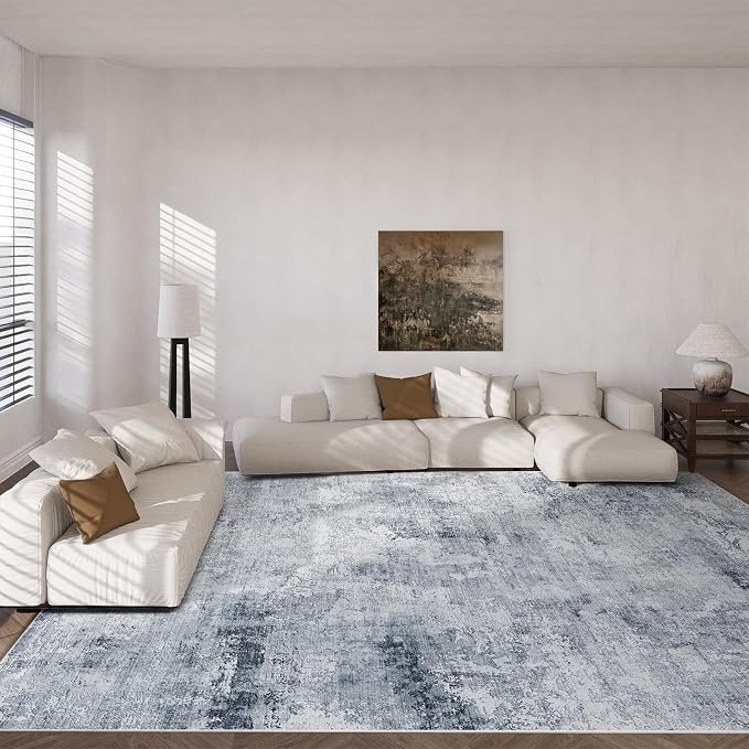 9x12 Area Rugs for Living Room: Washable Rug Non Slip Low Pile Soft Faux Wool Non Shedding Distressed Vintage Boho Large Area Rugs for Bedroom Dining Room Kitchen Nursery Under Table Farmhouse Indoor