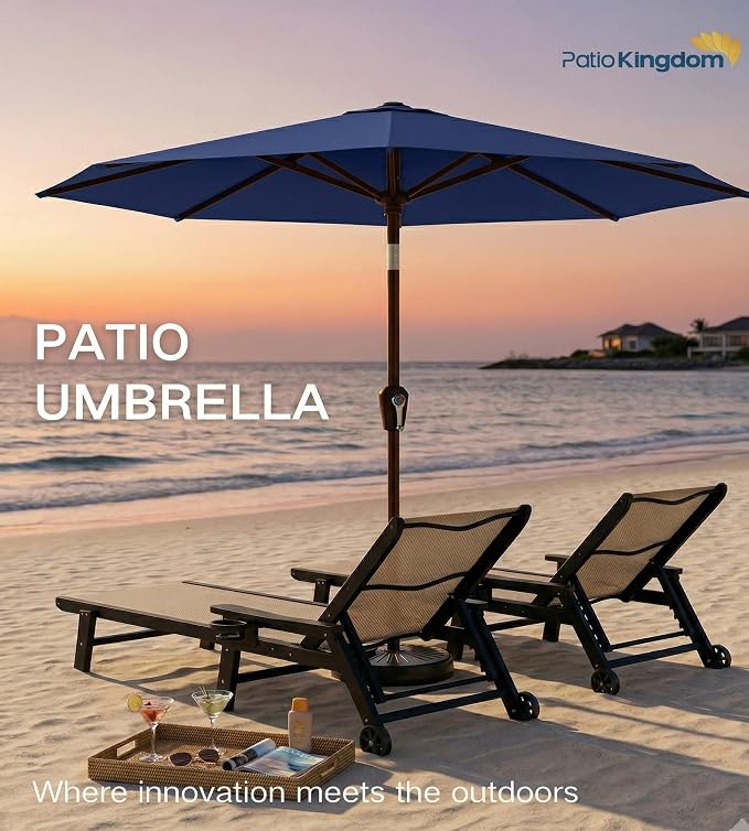 PatioKingdom 10FT Patio Umbrella with Push Button Tilt and Crank, Outdoor Market Umbrella with 8 Fiberglass Ribs, UV Protection Table Umbrella for Pool,Backyard,Garden,Deck