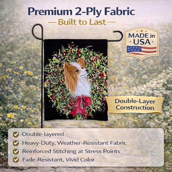 Caroline's Treasures SS8953GF Christmas Wreath Papillon Garden Flag Mailbox Flag Decorative Yard Flag Banner Outside Patio Artwork Yard Flower Beds, Garden Size, Multicolor