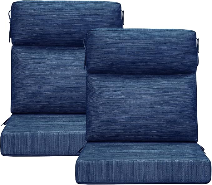 Outdoor High Back Chair Cushion, 2 Pack 44x21 inches Patio Chair Cushions Water Repellent Rocking Cushions Indoor Furniture Seat Pad, Navy