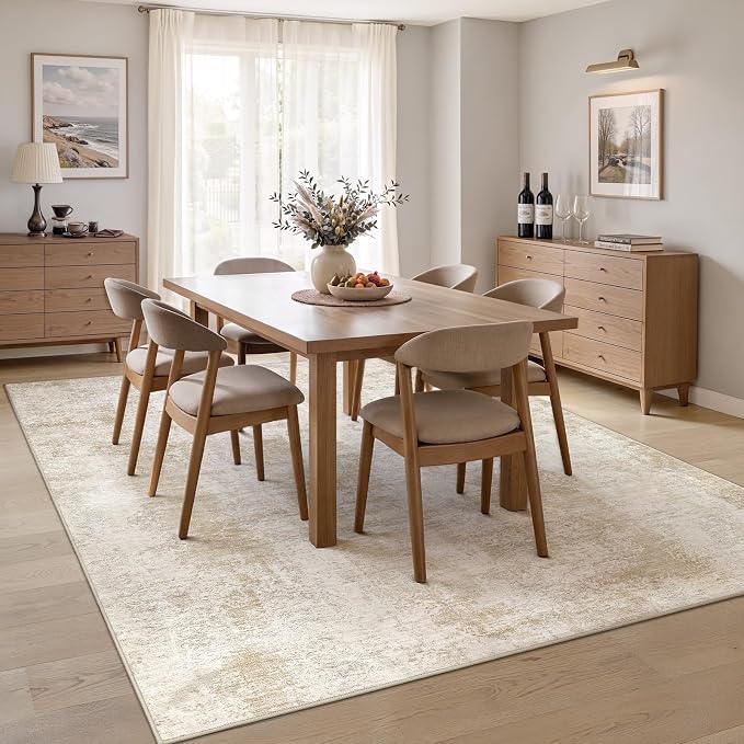 UERMEI 10x12 Area Rug for Living Room Washable Abstract Beige Carpet | Low Pile Non-Slip Soft Neutral Modern Kid Pet Friendly Large Rugs For Bedroom Dining Room Nursery Office Indoor Decor