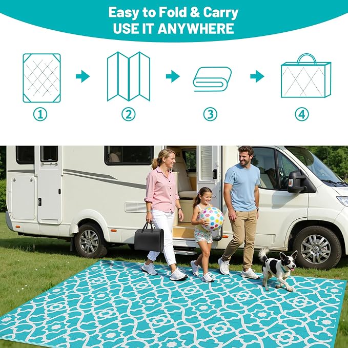 HEBE Outdoor Rug Waterproof 9x12, Plastic Straw Rug Camping Rug, Reversible Outdoor Patio Rugs RV Mat Clearance, Indoor Outside Floor Carpet for Porch,Deck,Camper,Balcony,Backyard