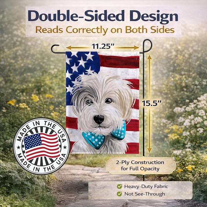 Caroline's Treasures CK6721GF Sporting Lucas Terrier American Flag Garden Flag Mailbox Flag Decorative Yard Flag Banner Outside Patio Artwork Yard Flower Beds, Garden Size, Multicolor