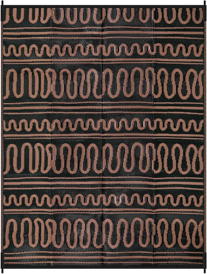 Beeiva Outdoor Rug 8x10 Waterproof for Patio, Reversible Plastic Straw Rug for Deck, Backyard, RV Camping, Black Brown