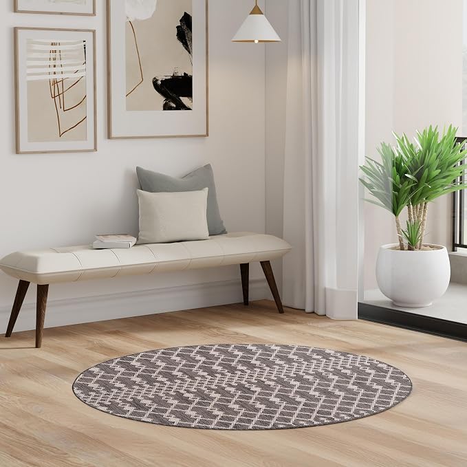 Nourison Home Positano Charcoal 5' x Round Area Rug - Easy Clean, Non Shedding, Bed Room, Living Room, Dining Room, Kitchen (5' x Round)