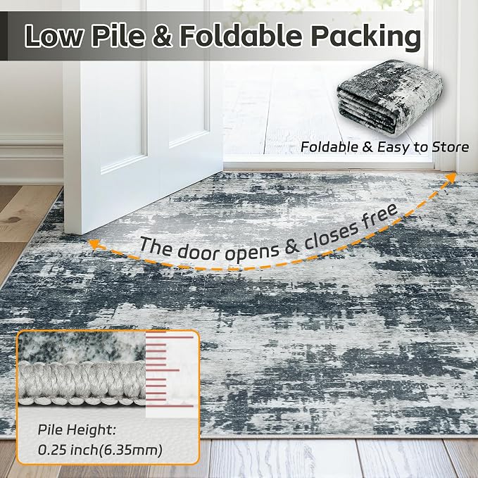 10x14 Area Rugs for Living Room: Washable Soft Black Abstract Carpet | Non-Slip TPE & Stain Resistant,0.25" Low-Pile,Kids Pet Friendly Modern Decor for Dining Room Farmhouse Office, Non-Shedding