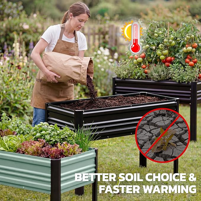 WORKPRO 48x24x32in Outdoor Galvanized Raised Garden Bed with Legs, 600LB Elevated Planter Box for Vegetable, Flowers, Herbs, Black