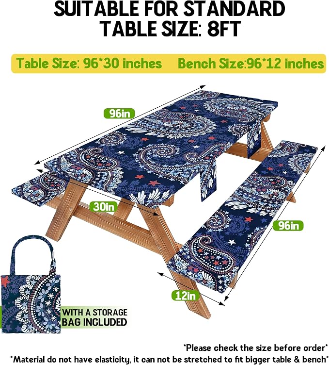 Picnic Table Cover with Bench Covers Tablecloth Table Cloth Camping Gifts for 30th 40th 50th 55th 60th 70th 80th 45th 65th 75th 40 50 55 60 65 70 Year Old Camper RV Owner Camping Lovers Men Women