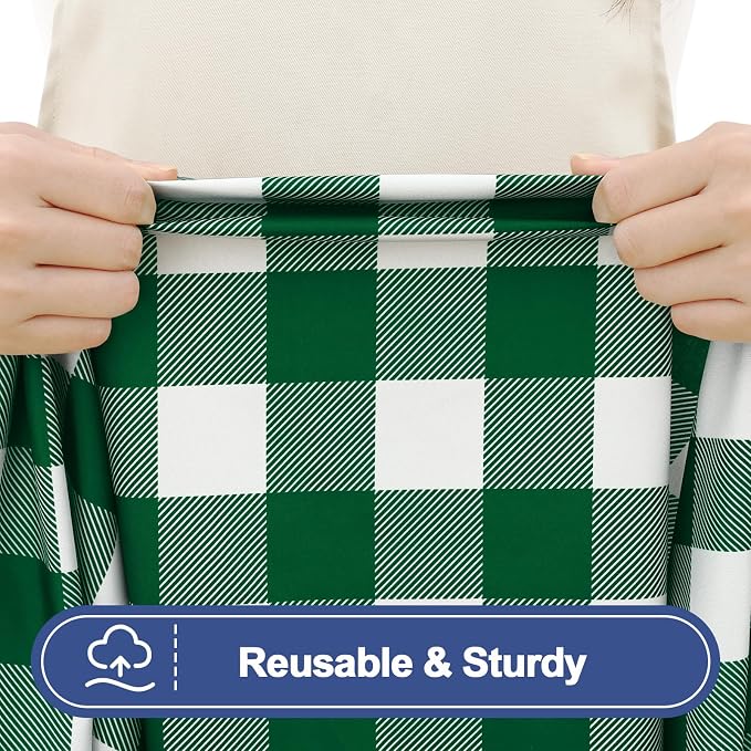 Smiry Picnic Table Cover with Bench Covers, Waterproof Elastic Fitted Tablecloths for 5 Foot Rectangle Tables, Washable Buffalo Plaid Tablecloth for Camping, Outdoor (Hunter Green & White, 30"x60")