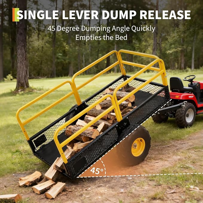 Garvee ATV UTV Trailer Tow Behind Dump Cart, 1600Lbs 22 Cubic Feet, Heavy Duty Yard Garden Trailer Pull Behind Dump Trailer for Lawn Mower Tractor | 1600Lbs 22 Cubic Feet, Heavy Duty Yard Garden Trailer Pull Behind Dump Trailer for Lawn Mower Tractor