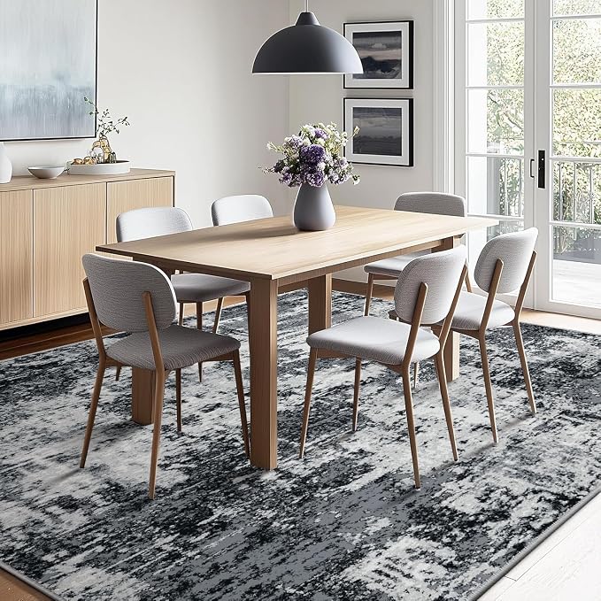 RELEANY Washable Square 7'x7' Area Rug for Living Room Black White | Carpet for Bedroom, Kitchen, Office, Hallway and Entryway, Printed Pattern, Non‑Slip, Soft, Stain‑Resistant, Easy to Clean