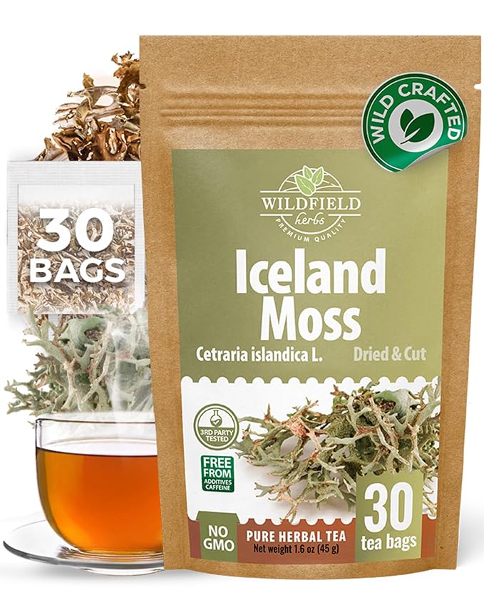 30 Bags Icelandic Moss Herbal Tea (Cetraria Islandica) - 30 Count 1.5g Bags Dried Iceland Moss Herb Tea
