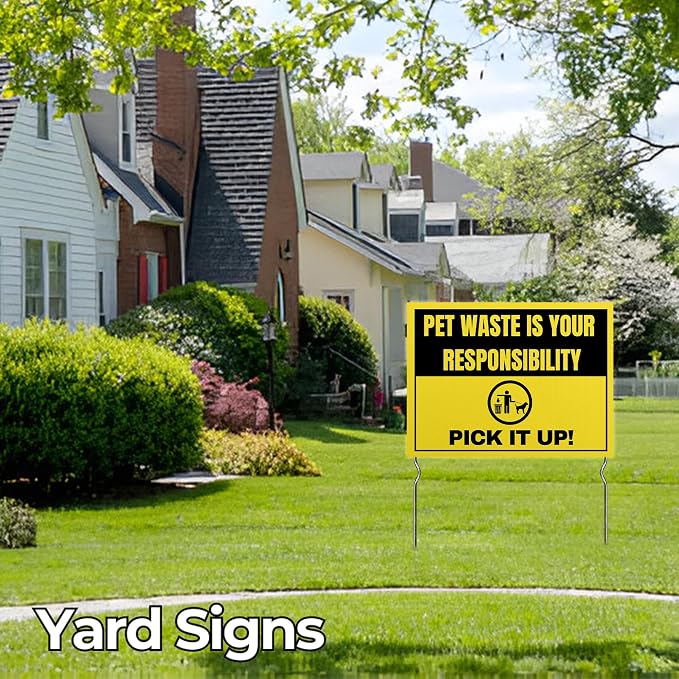 Pet Waste is Your Responsibility – Pick It Up! Yard Sign by DC | 24"x18" Double Sided Pets Garden Sign with 13” Metal Stakes | Outdoor Signs Waterproof for Lawn, Patio, Sidewalk & House | Set of 2