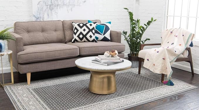 Unique Loom Williamsburg Collection Traditional Border with Dotted Center Area Rug, Rectangular 9' 0" x 12' 2", Gray/Beige
