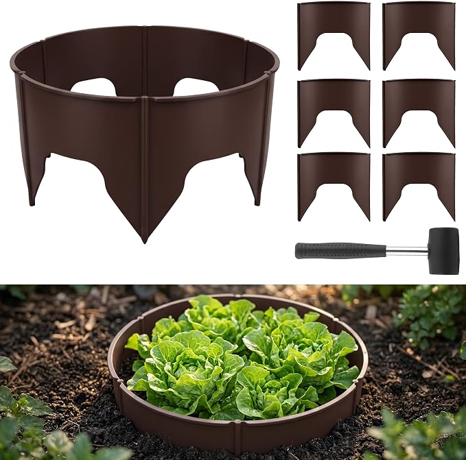 Anothera 48 Pieces Planting Rings, Diameter Range 8.2-15.7 Inches, Interlocking Garden Planting Rings, Brown Garden Rings for Plant Support