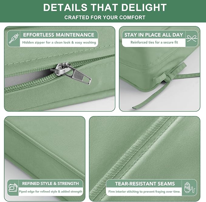 Summsun Outdoor Chair Cushions Set of 2, Waterproof Back Pillow and Seat Cushion Set for Patio Furniture, Outdoor Sofa Replacement Cushions with Removable Cover, 24 x 24 Inch, Sage Green
