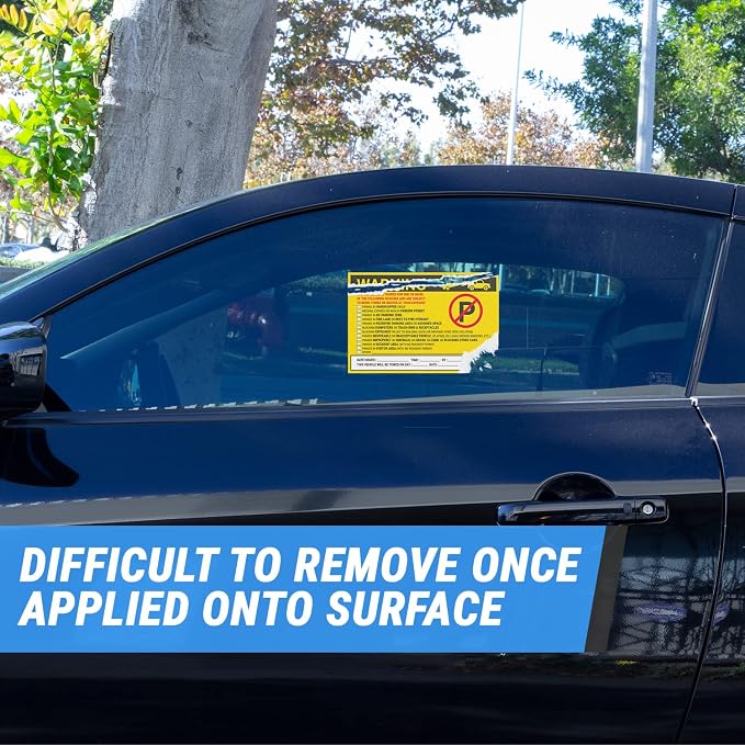 Parking Violation Warning Labels (9 x 6 inch, Yellow - 300 Labels) Will Be Towed Stickers - You are Parked Illegally Stickers, Parking Notice Tow Away Sign, HOA Notice (Hard to Remove)