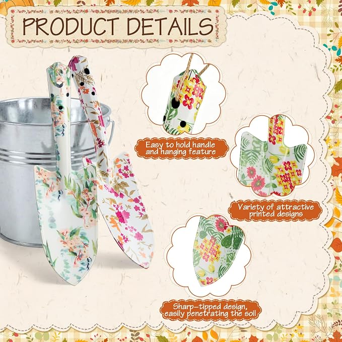 24 Pcs Floral Garden Shovels Bulk Gardening Gift for Women Heavy Duty Metal Garden Tools Floral Hand Shovel Planting for Summer Employees Birthday Thank You Gifts (Multiple Flowers)