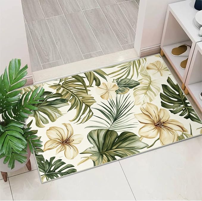 Botanical Monstera Area Rug for Living Room Boho Floral 2x3 Entryway Rug Modern Tropical Leaves Rugs Non Slip Low Pile Machine Washable Green Palm Floor Carpet for Indoor Bedroom Dining Room Kitchen